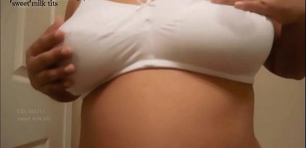  Mommy soaks her white nursing bra with engorged milky tit Milk